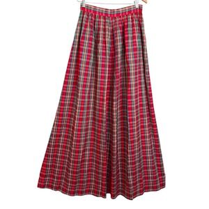 Vintage Plaid Taffeta Skirt Maxi Long Size Small Preppy Christmas Holiday Party